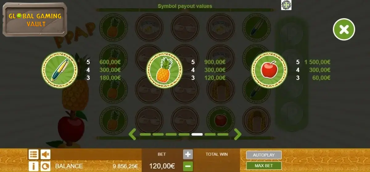 Paytable 1 Pikotaros Pineapple Pen slot